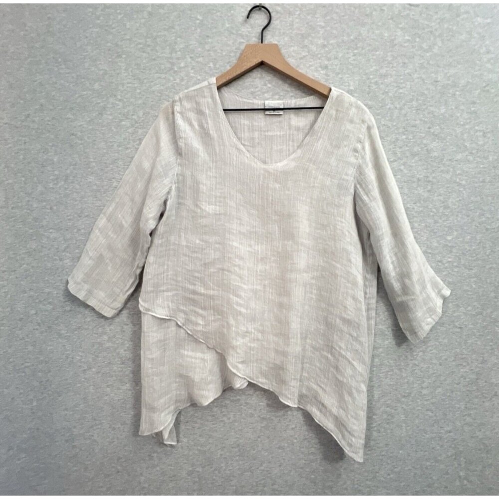 Click Top‎ Womens Small Beige Linen Lagenlook Oversize Minimalist Layered Tunic